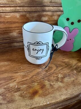 Rae Dunn Enjoy White Ceramic Mug with Black Script NWT